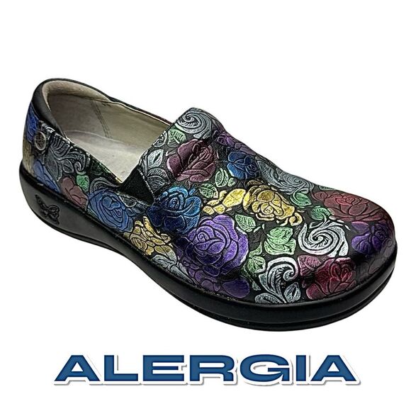 Alegria Multicolored Embossed ROSES Leather Comfort Shoes Size EU 37 US 7-7.5 - Picture 1 of 10